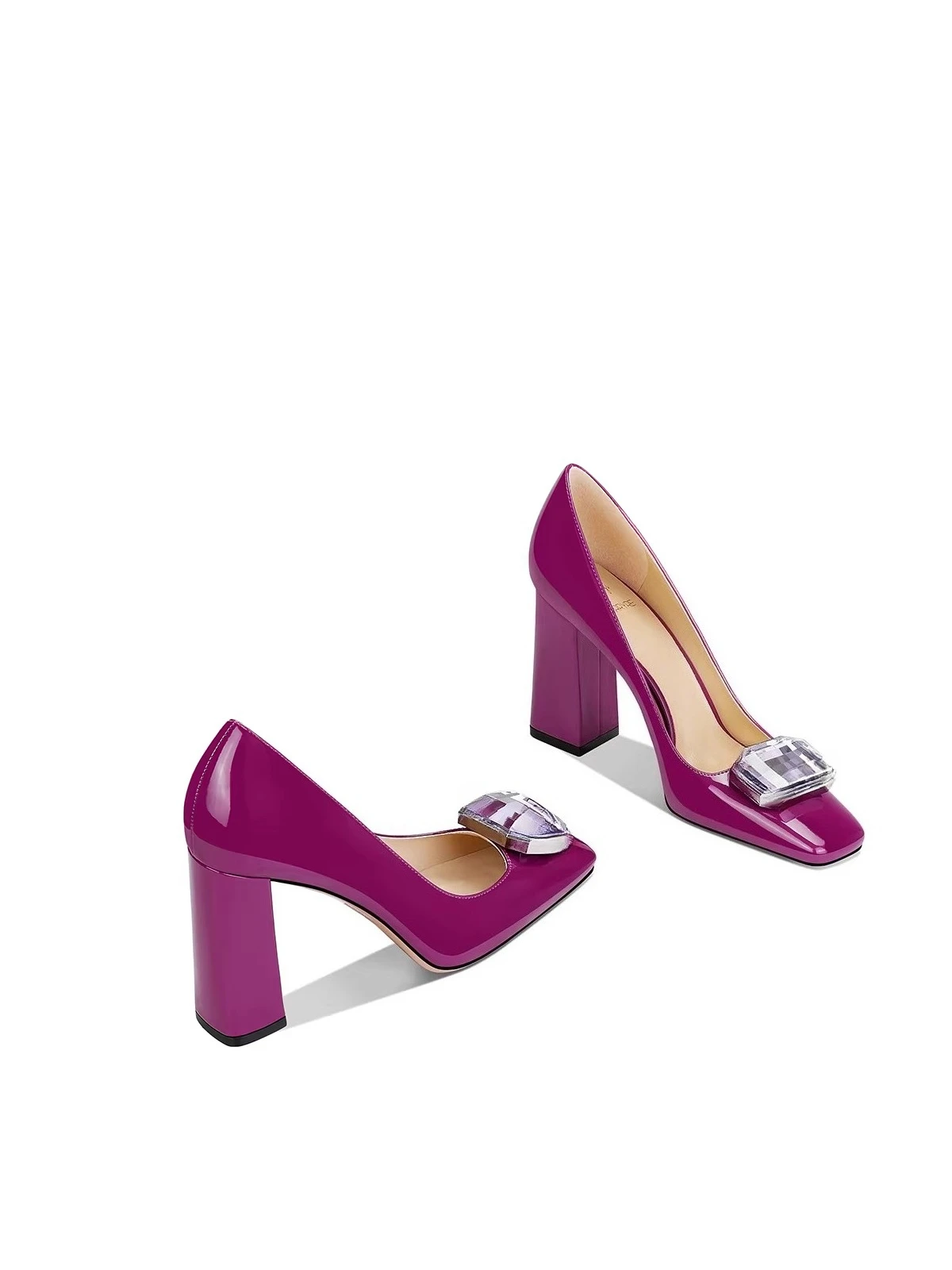 Spring and Autumn New Women's High Heels, Square Head Thick Heel Unique Design Handmade Trend Fashion Women's Shoes