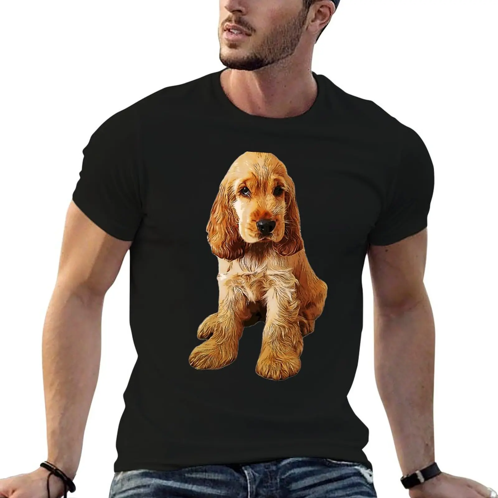 Gold Cocker Spaniel Puppy Dog T-Shirt Daily Work Short Sleeve Top