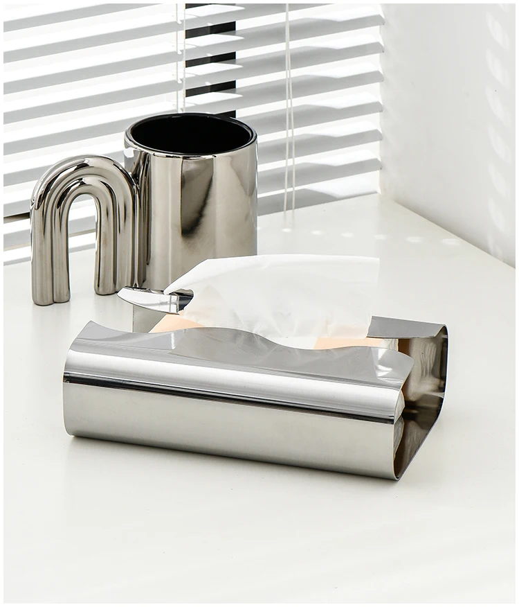 Taschentuchbox aus Edelstahl, künstlerischer Pull-Paper-Spender mit unregelmäßigem Design – Tisch-/Wohnzimmer-Serviettenhalter und Taschentuchverteiler für Wohnzimmer, Schlafzimmer, Küche, Hotel – Detail 10