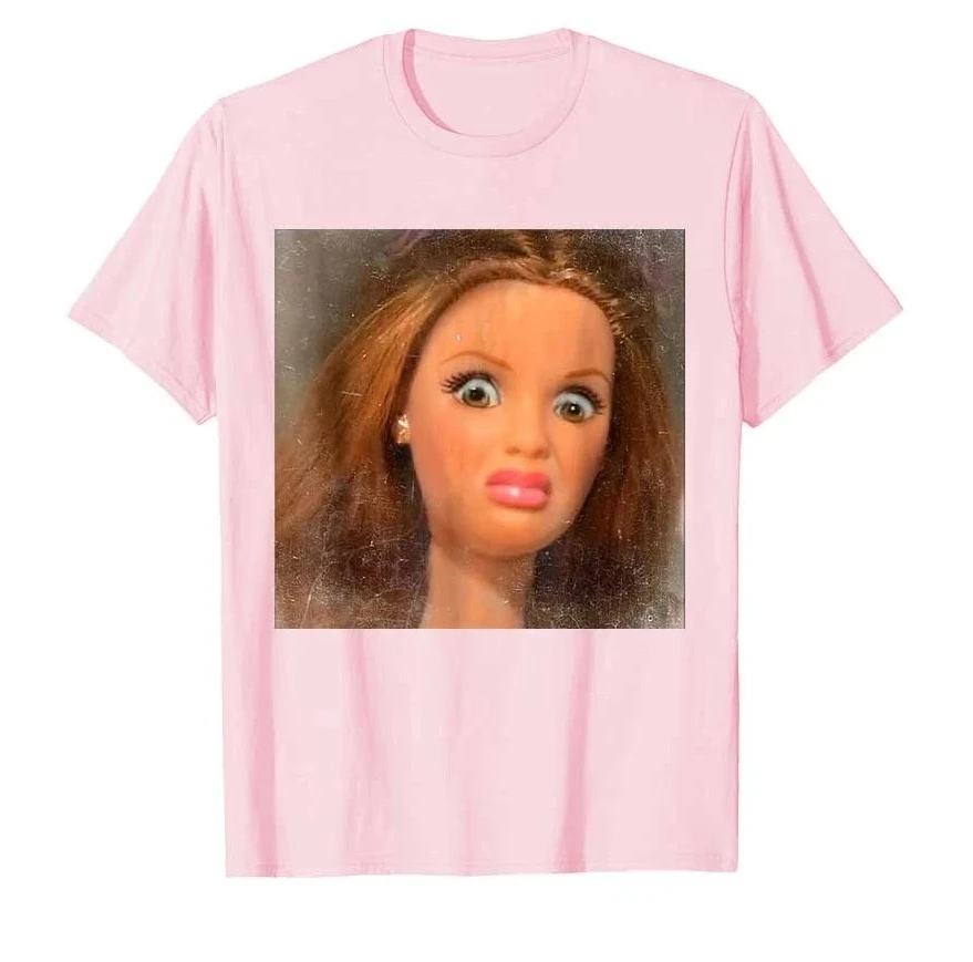 Funny Disgusting Doll Face Meme Graphic T Shirt Y2K Oversized Unisex Short Sleeve Casual Streetwear Men Women Tee