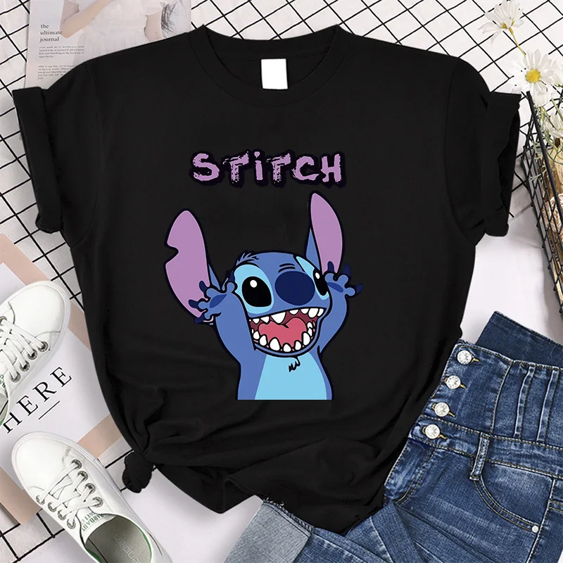 90s Harajuku Shirt Disney Lilo Stitch Cartoon T Shirt Stitch Cute Manga T-shirt Y2k Graphic Tshirt Top Tee Clothes