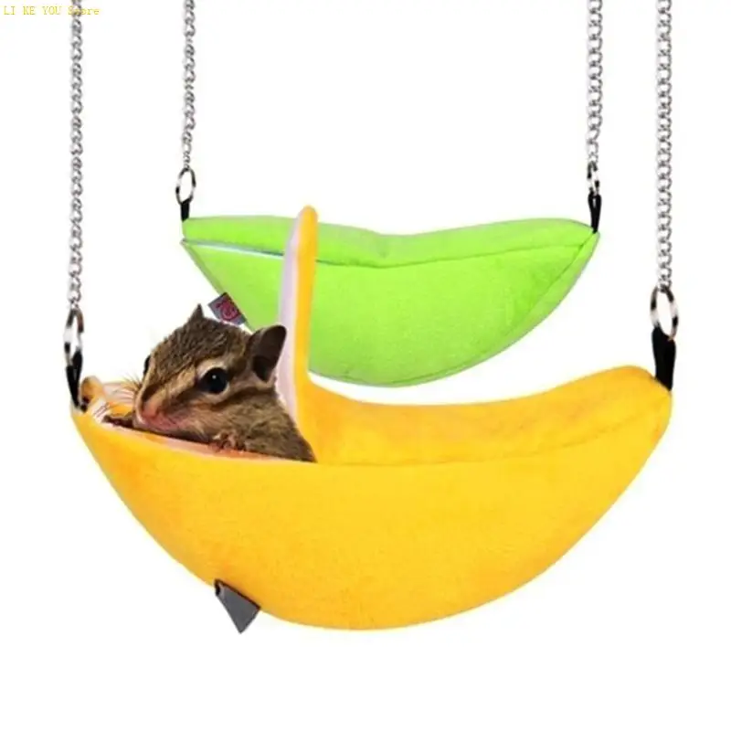 W3JE Banana Bed Warm Hideout for Hamster Hanging Hammock for Small Animals Ferret Swing for Pet Playing Sleeping Hiding view 2