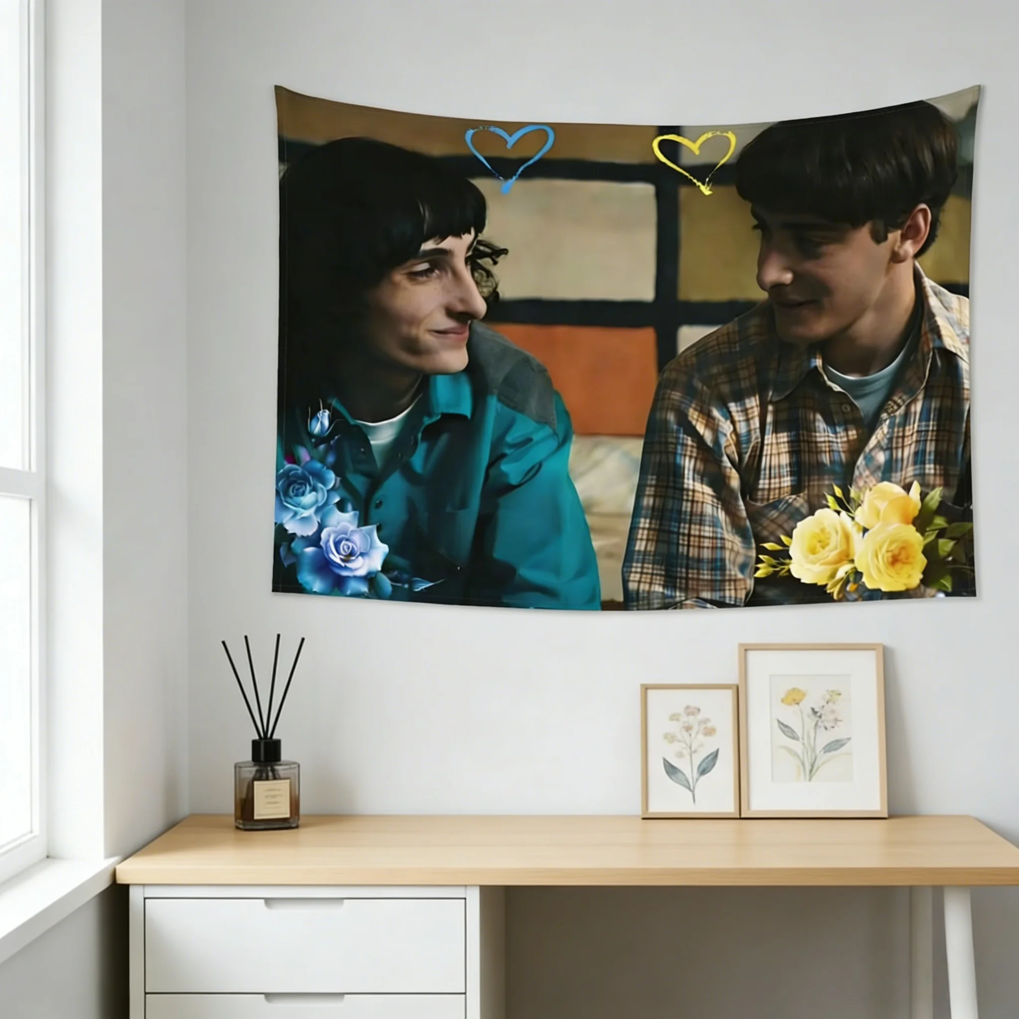 Byler Reusable Heart Tapestry with Floral Design Durable High Quality Multi-Size Flat Print for Dorm Bedroom Decor