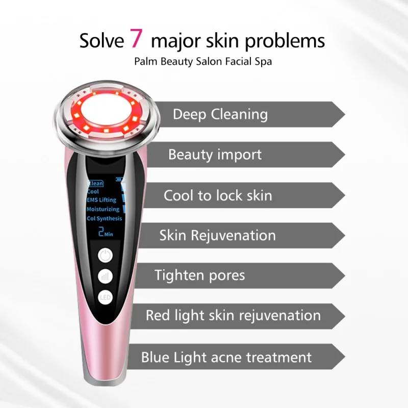 Hot Cool Compress Skin Rejuvenation Beauty Device Anti Aging EMS Micro-Current LED Photon Vibration Neck Face Lifting Massager