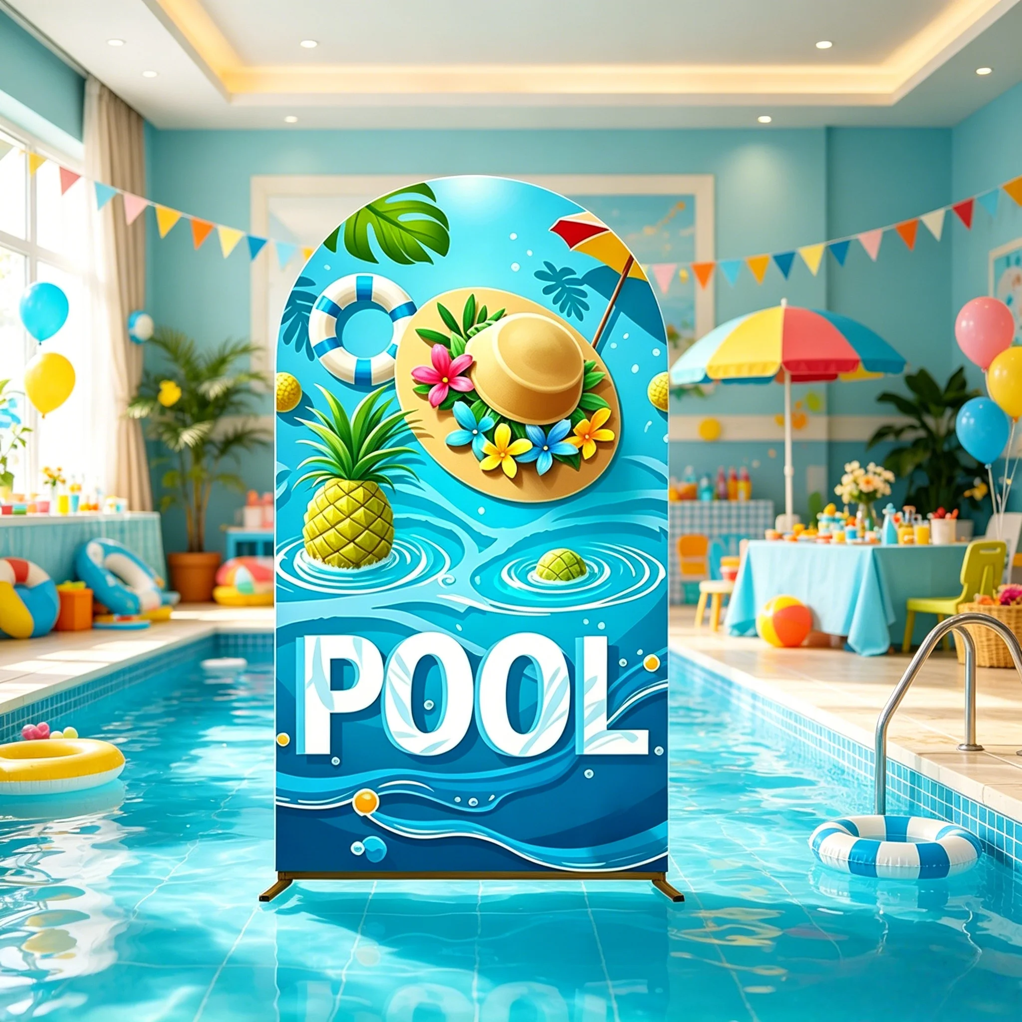 Summer Pool Party Arch Backdrop Cover Set Tropical Beach Pineapple Flamingo Water Kids Birthday Beach Themed Decor Background