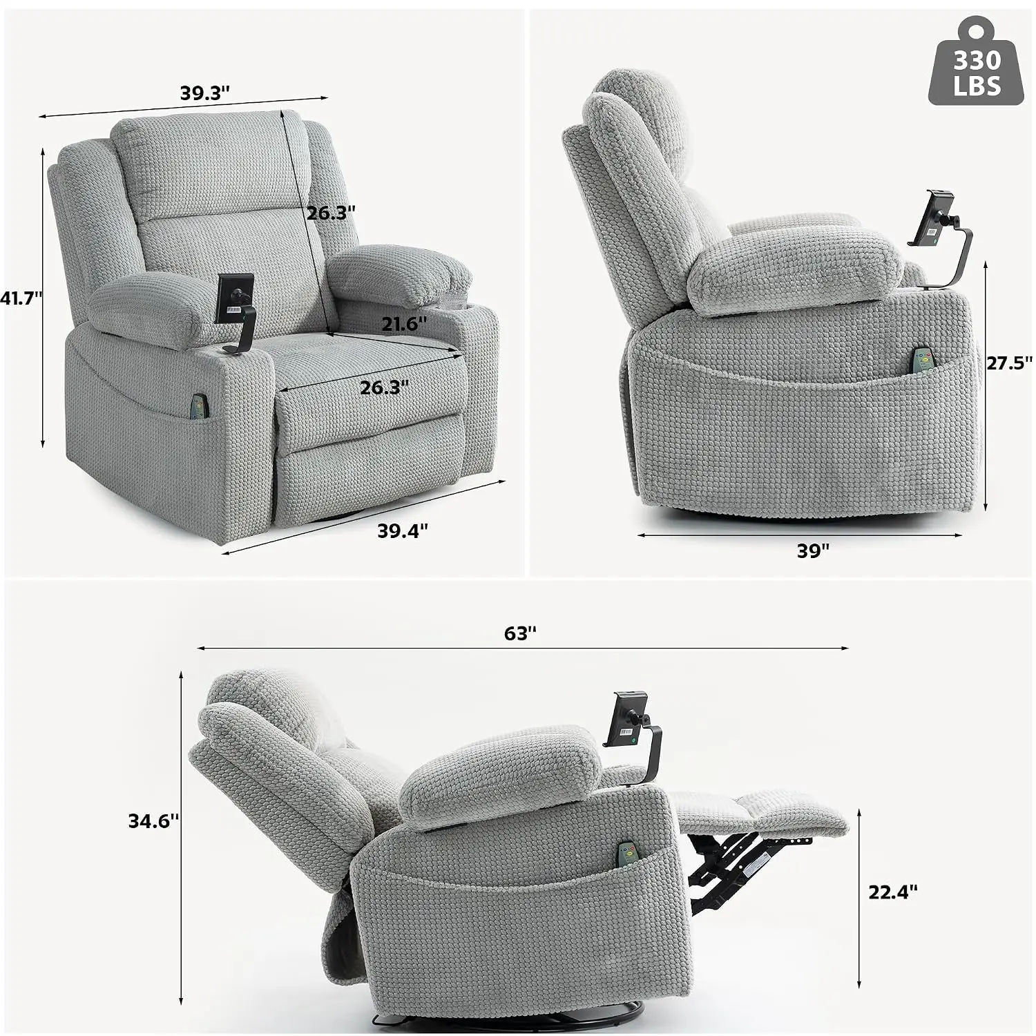 Power Oversized Swivel Rocker Recliner with Dual Motor Adjustable Headrest for Adults, Glider Rocking Chair with, Customized
