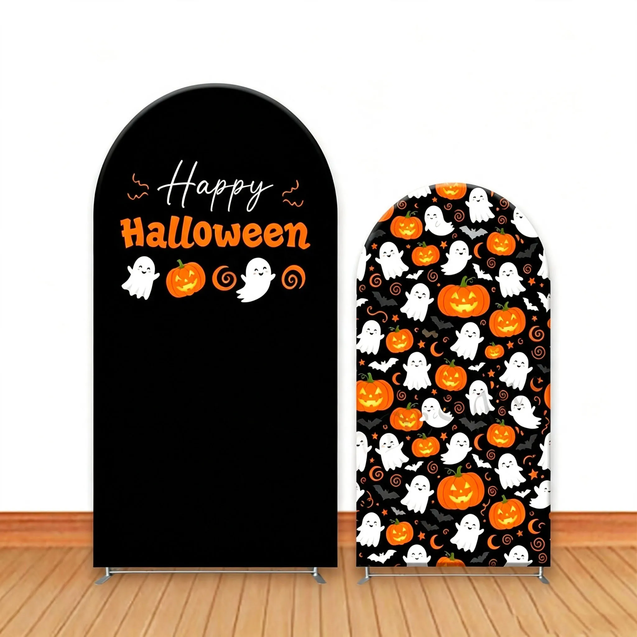 Custom 2-Side Spooky Pumpkin Ghost Baby Shower Arch Backdrop Cover Halloween Diy Name Birthday Party Decor Backdrop Photo