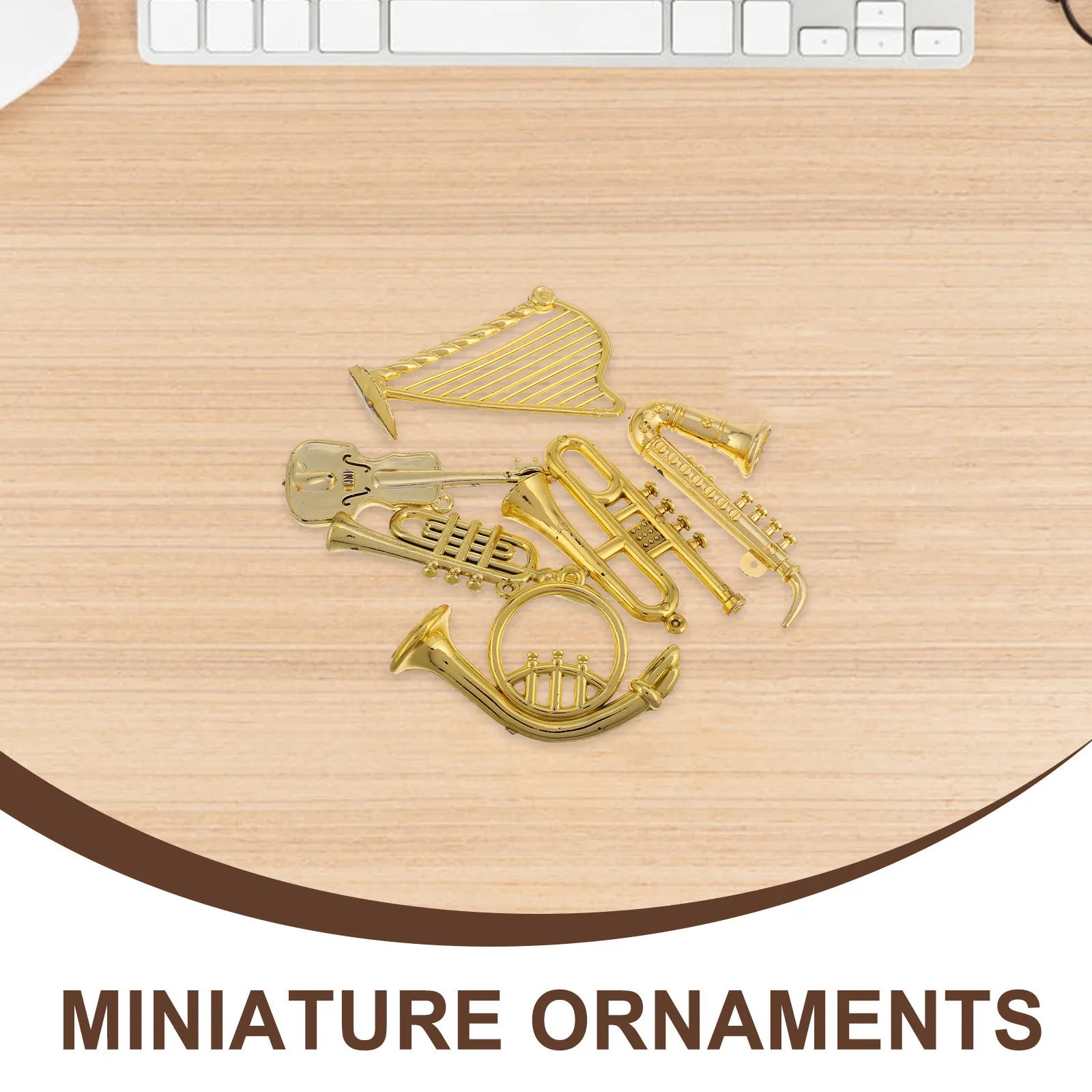12Pcs Musical Instrument Ornaments Gold Miniature Saxophone Cello Trombone Set for Dollhouse Christmas Tree Holiday Decor