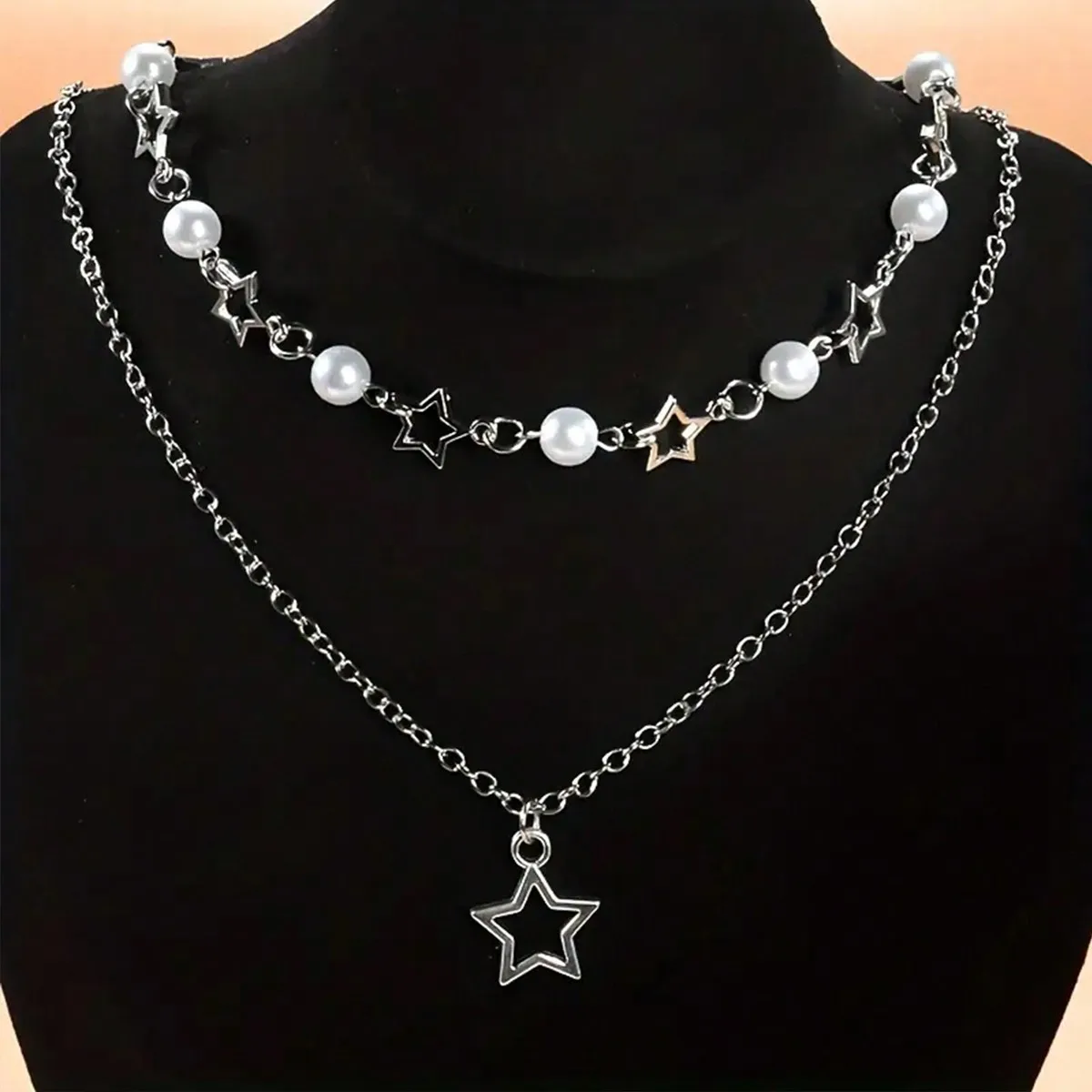 2PC  Elegant Y2K Pentagram & Pearl Layered Necklace - Chic Party Accessory and Perfect Birthday Gift for Fashion-Forward