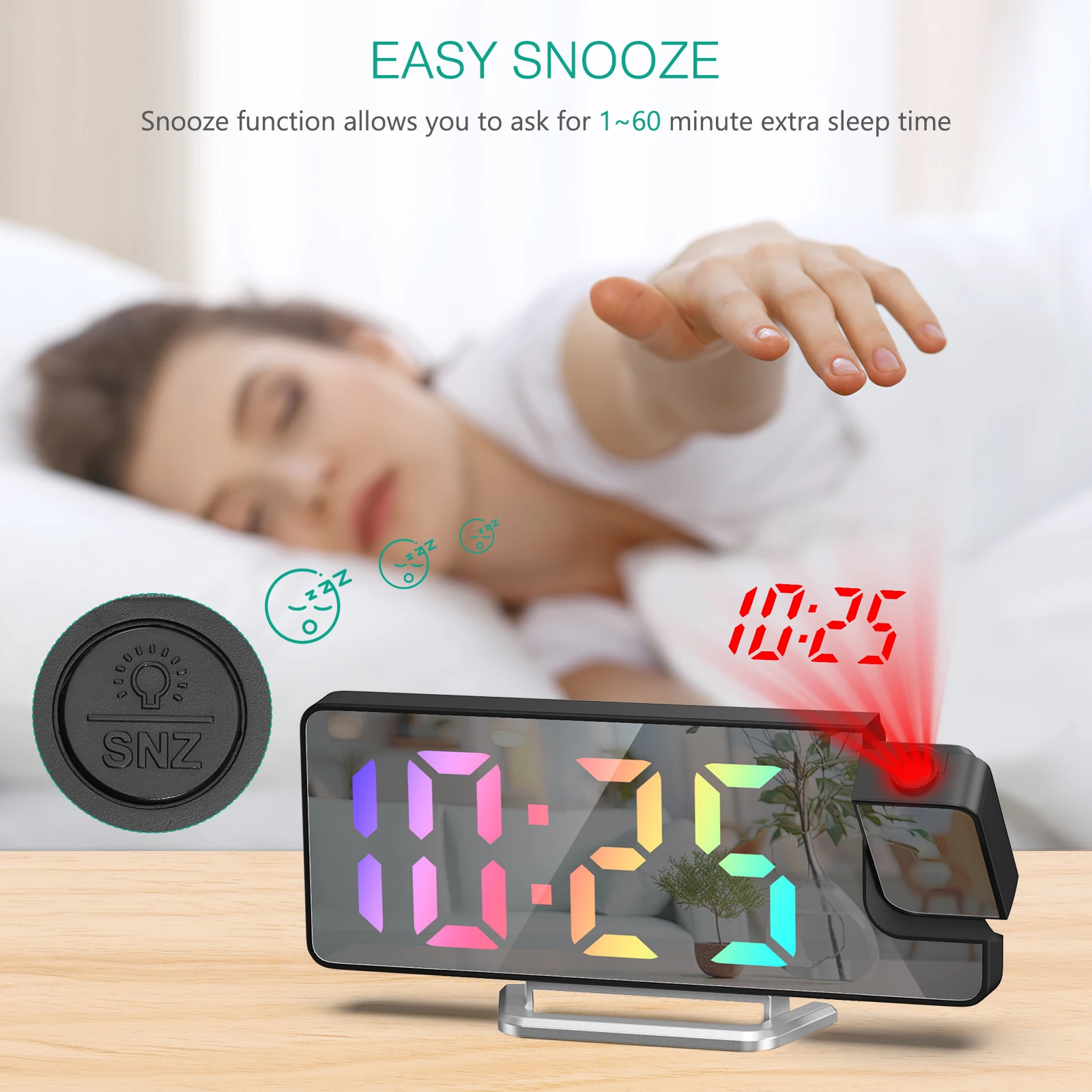 ORIA Projection Alarm Clock LED Mirror Alarm Clock 7.9\