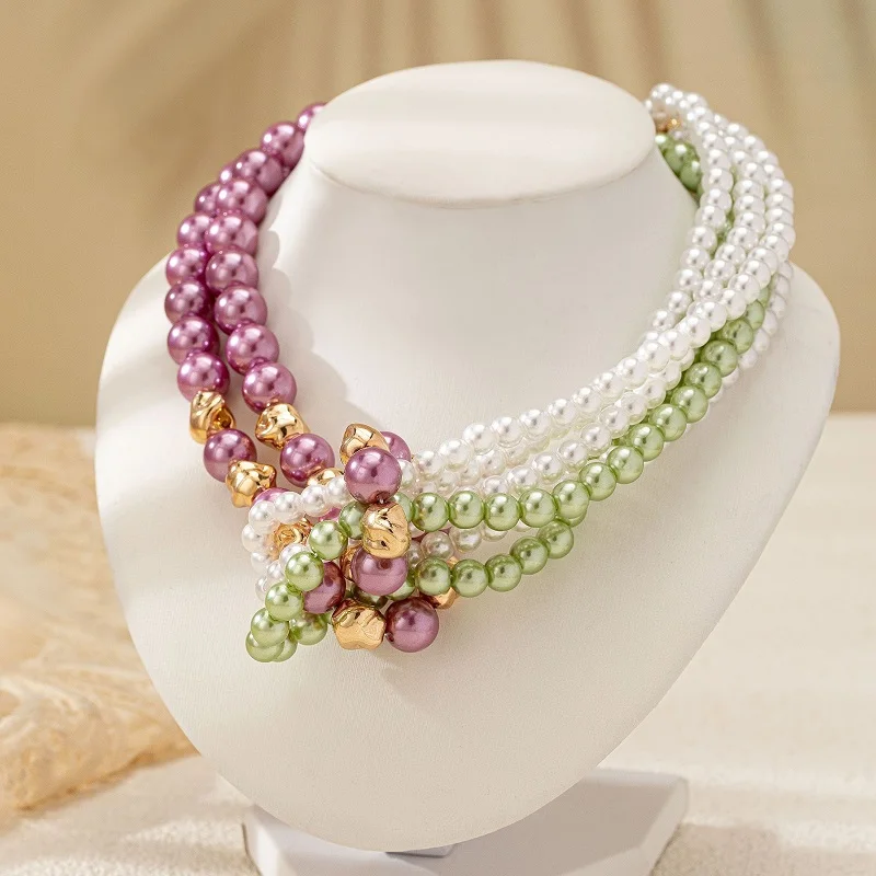 Multicolored Multi-Layer Imitation Pearl Overlay Necklace Women Girls Gifts Fashion Jewelry Hot Sale Party Gift 2025 New Style