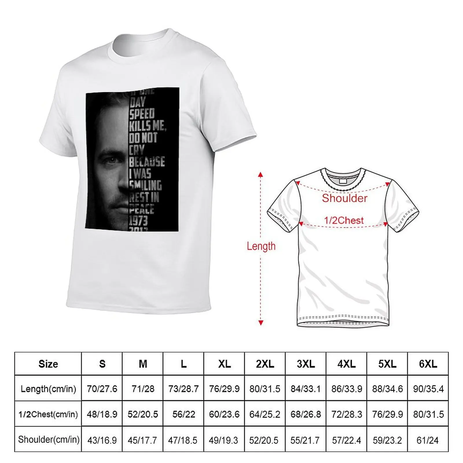Paul Walker Text Portrait T-Shirt sports fans anime figures t shirt men 100℅ cotton