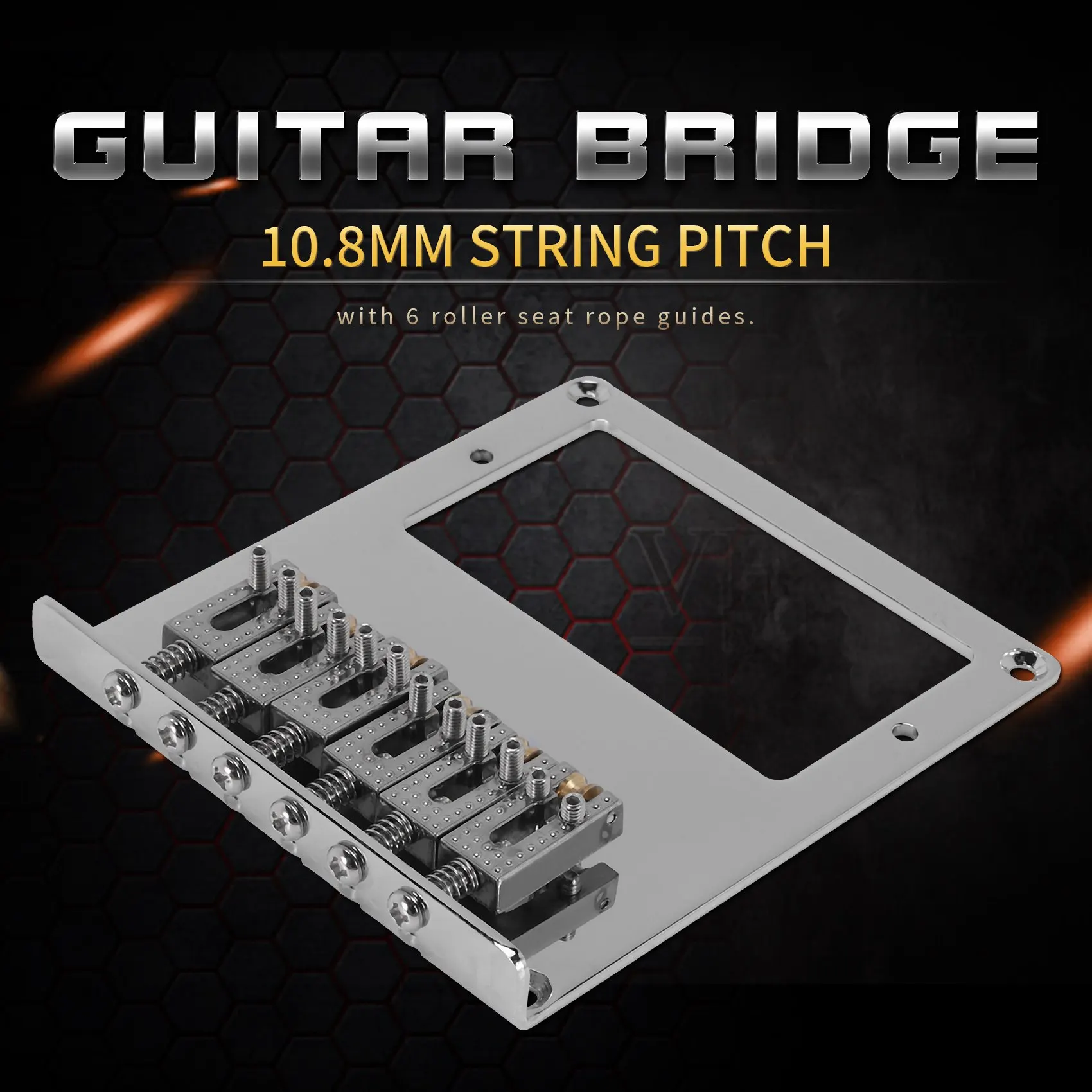 6 Roller Saddle 6 String Humbucker Guitar Bridge for Tele Telecaster Guitar (Chrome)