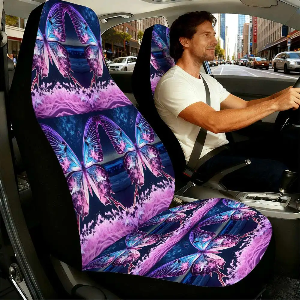 2pcs Neon Fantasy Butterfly Car Seat Covers Suitable For Front Seats, High Back Design, Material, Suitable For Cars, SUVs And Tr
