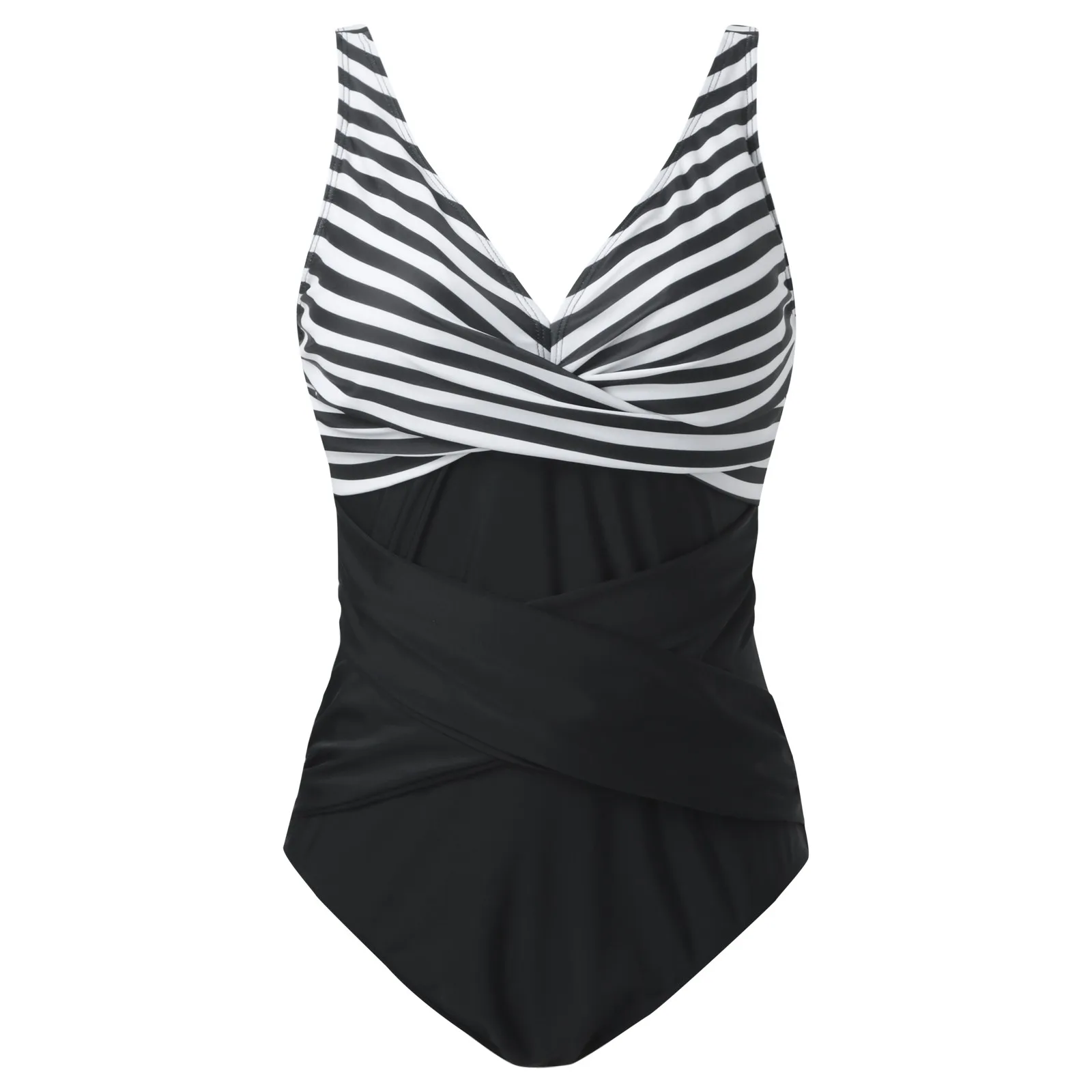 Ladies 2024 New One-Piece Swimsuit Retro Pleated Push-Up Swimsuit V-Neck Dual Color Matching Sexy Slim-Fit Swimsuit Beach Wear