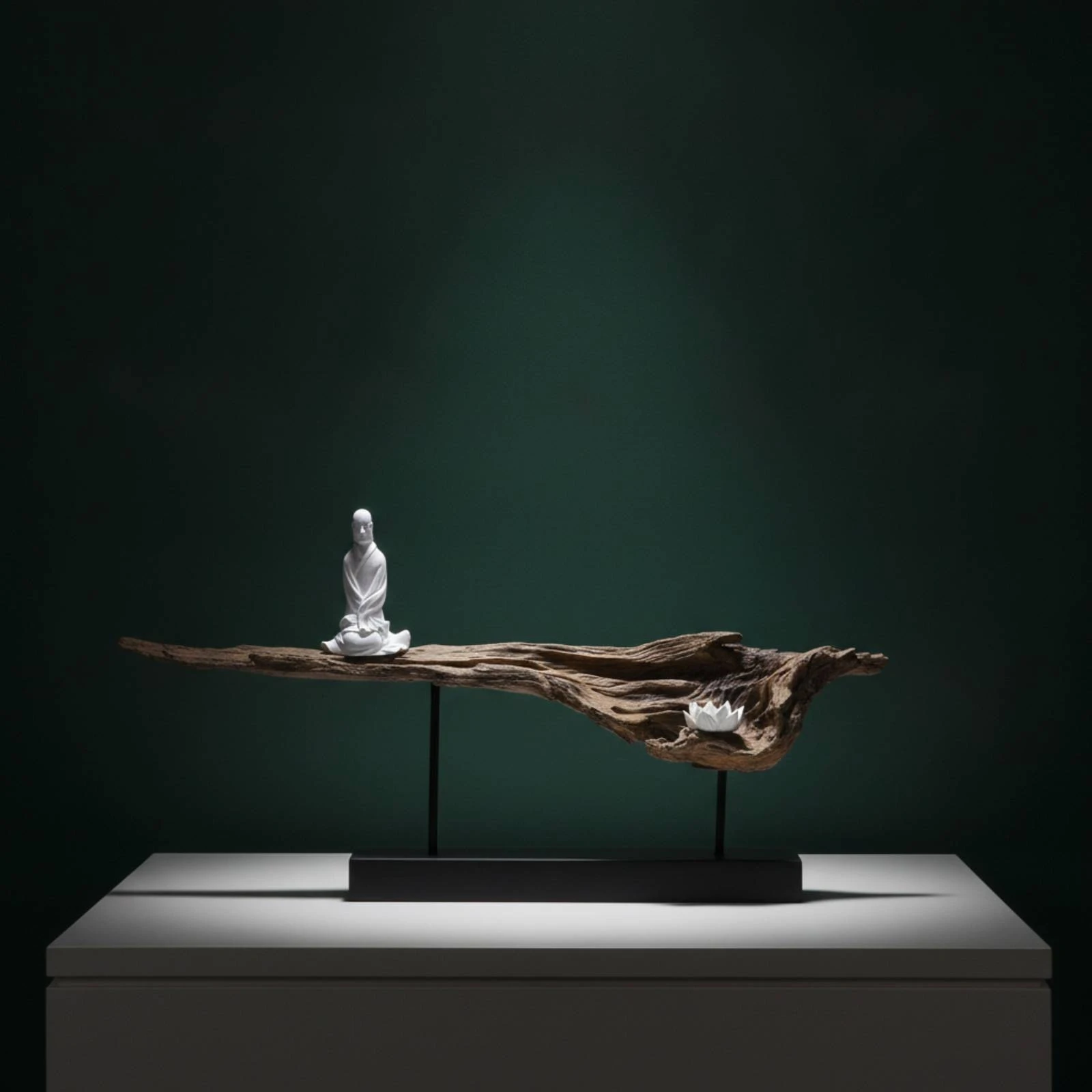 Zen Sculpture with Base Calm Wood Look Branch Decor Shelf Accent Spiritual Ornament Compact for Meditators, Tea Room
