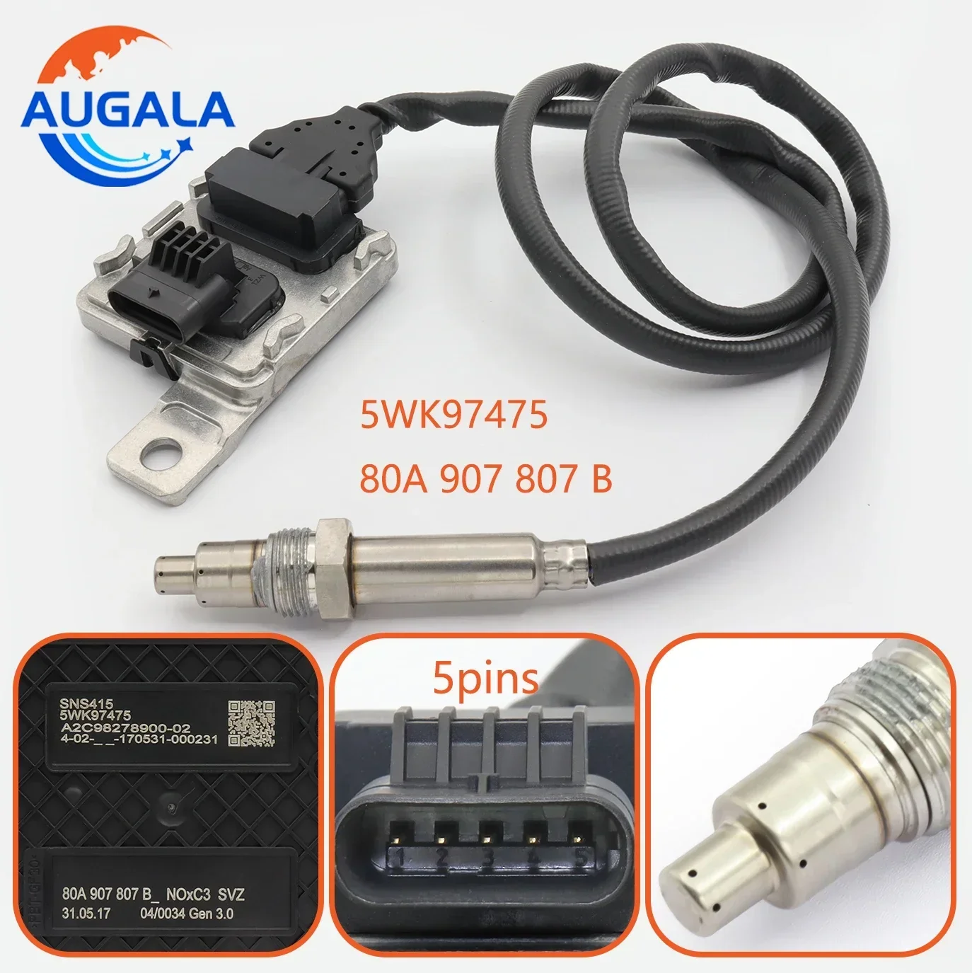 AUGALA Nitrogen Oxide Sensor NOx Sensor 80A907807B 5WK97475 For Audi A5 8T 8F A4 8W Q5 8R 2.0 TDI VW