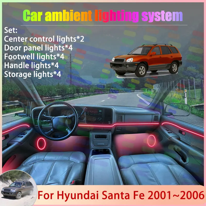 

For Hyundai Santa Fe Classic 2001~2006 2002 MK1 2/18 in 1 Car Atmosphere Light Lamp RGB Shade Ensemble Streamer Atmosphere Set