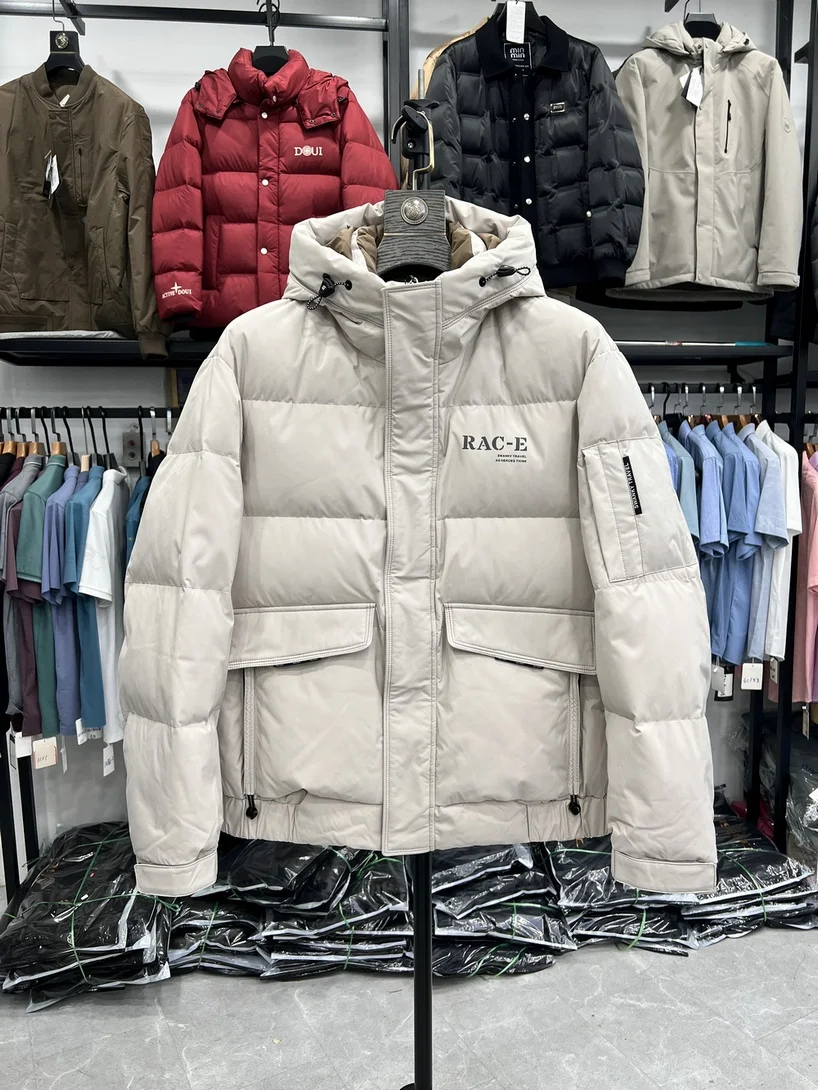 

Men's Casual Hooded down Jaet Polyester Fabric Warmth Du down Tee-Proof Technology Fabric Faionable Winter Outerwear