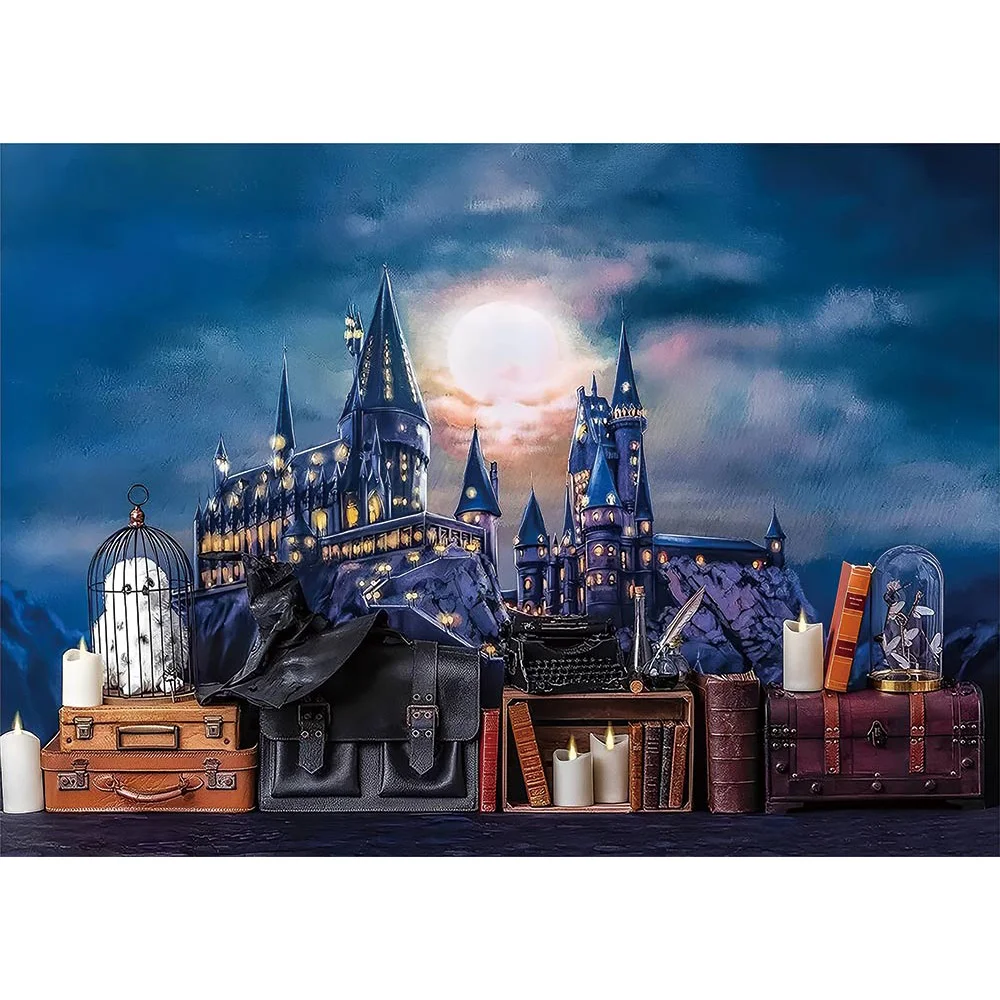 Tema noturno mágico bolo de bebê quebra festa de aniversário fundo cartaz castelo aventura pano de fundo crianças retrato estúdio foto prop