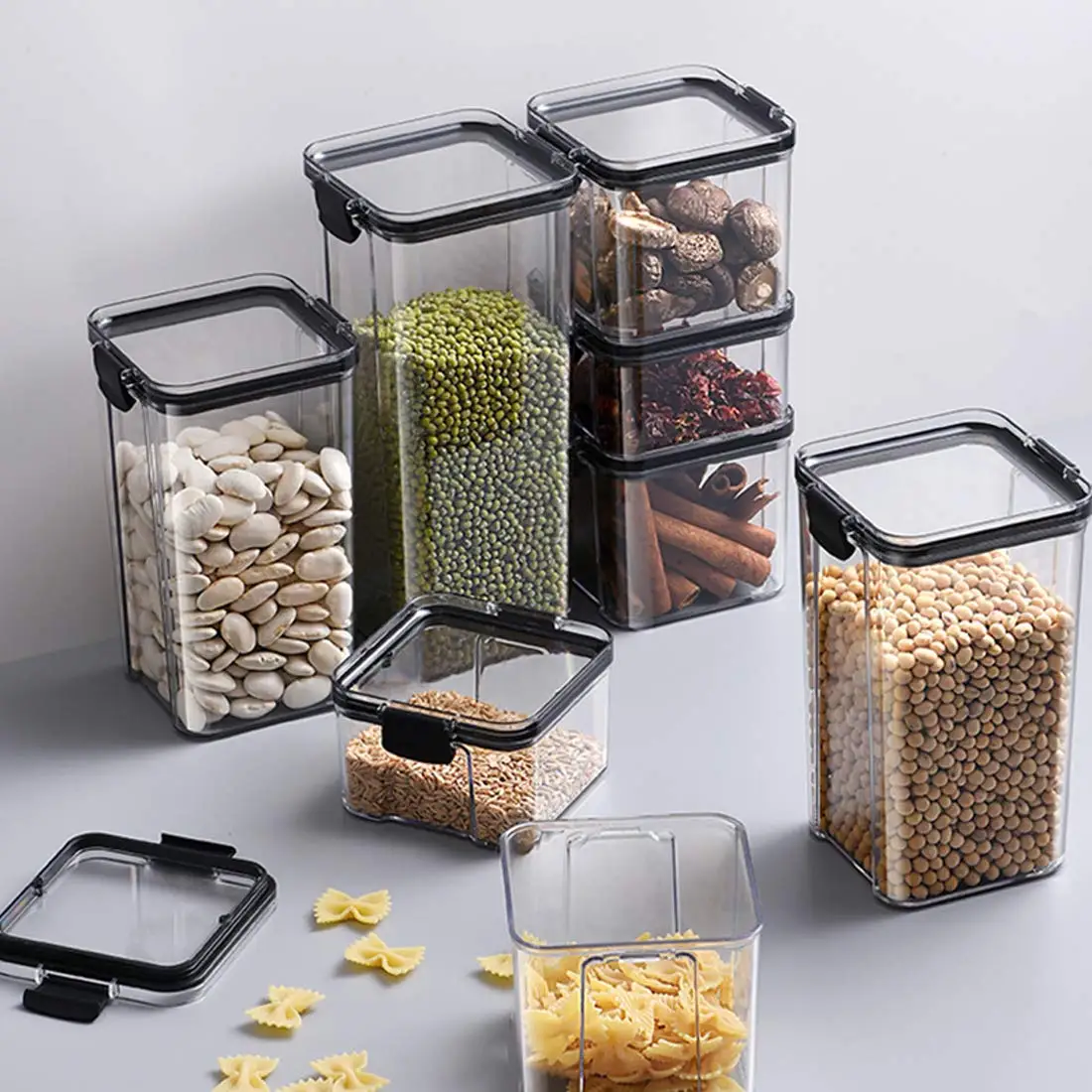 Clear Airtight Food Storage Containers with Lids, Plastic Canister for Kitchen Organizer Storage, for Flour, Sugar, Cereal, Rice