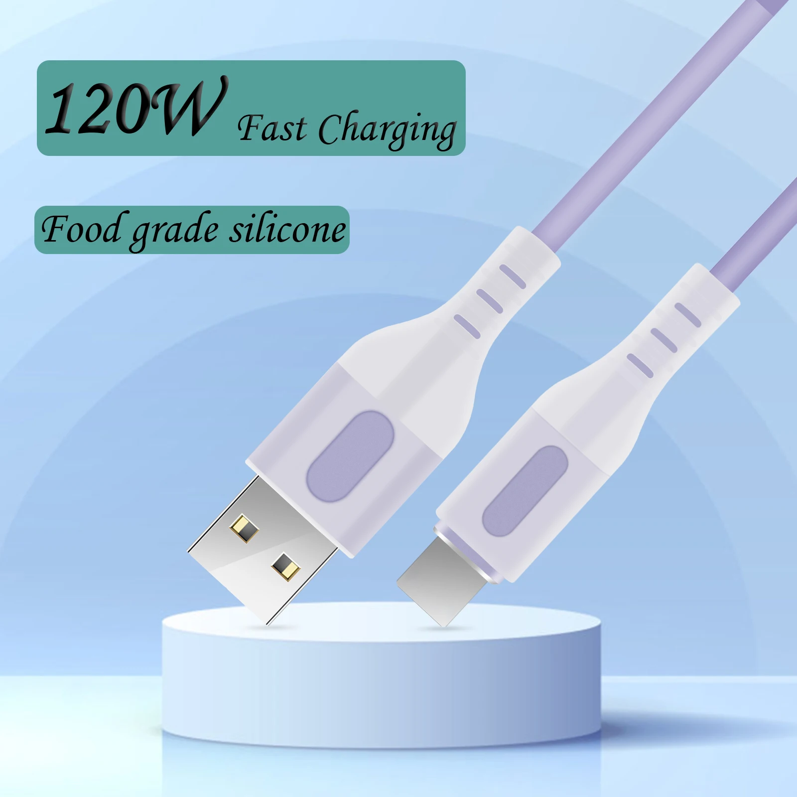 120W 6A Liquid Silicone Super Fast Charge Type C Data Cable For Xiaomi Huawei Samsung Quick Charge semi transparent  Data Line