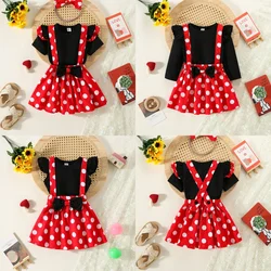 2Pcs/Set Cartoon Polka Dot Baby Girl Evening Dresses Bow Kids Birthday Party Princess Toddler Children Clothes Suit 0 To 4 Years