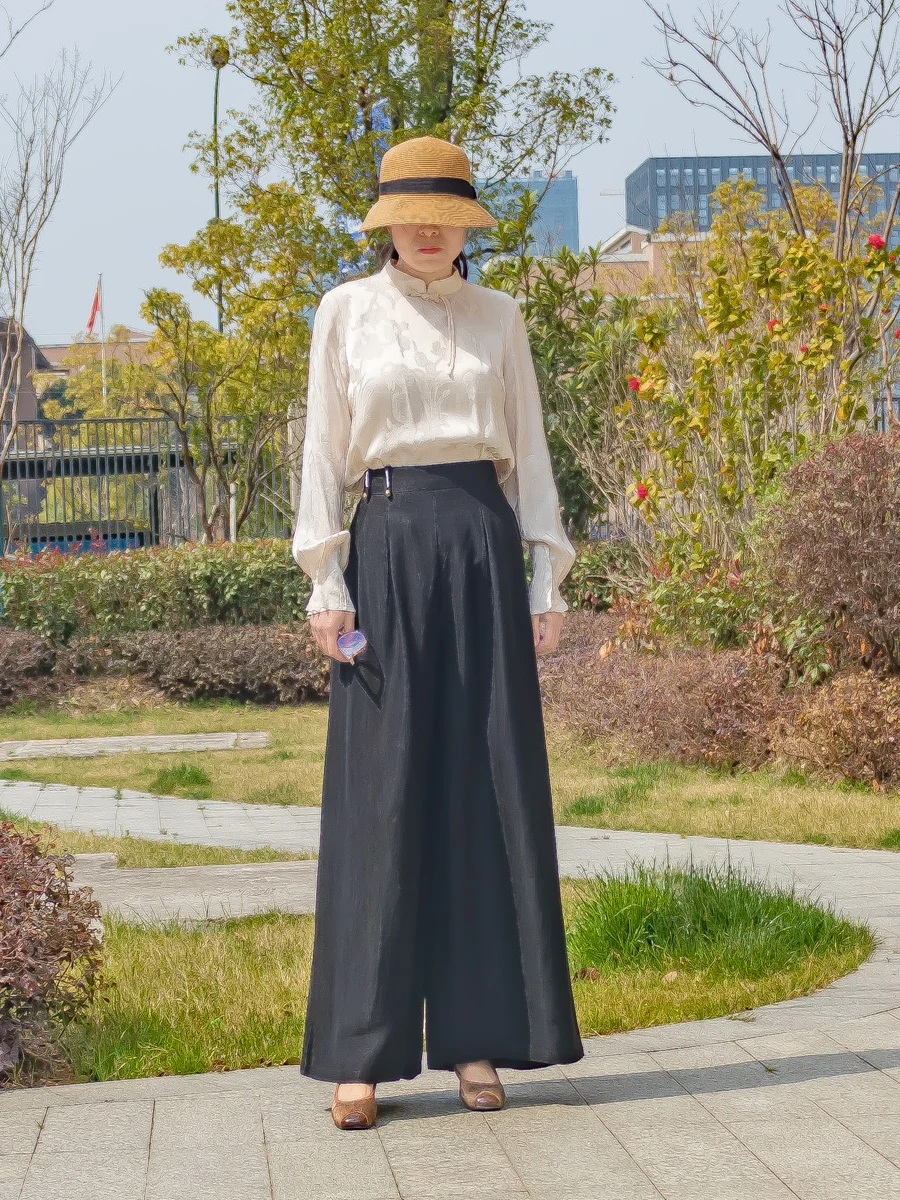 

Spring New Sle Artistic High Waist Wide Leg Pants Women's Loose Elastic Waist Straight Casual Long Trousers