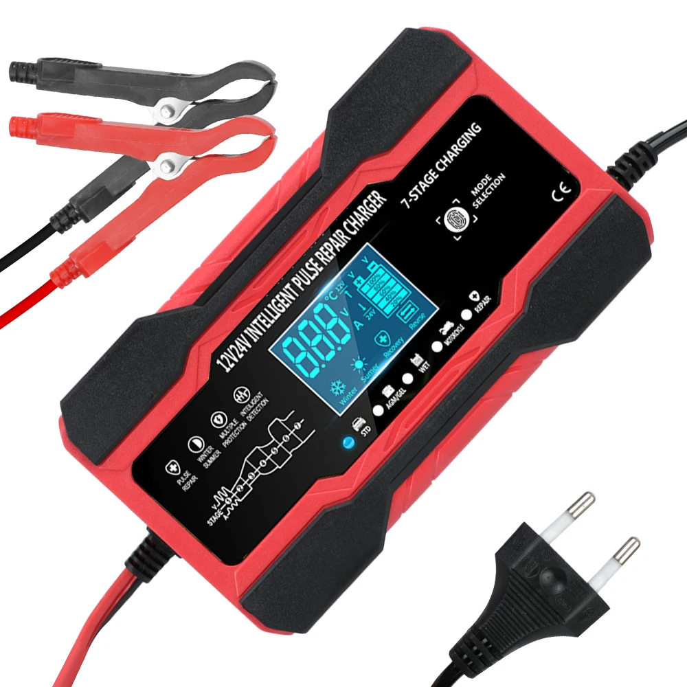 Full Automatic Car Battery Charger Pulse Repair Wet Dry Lead Acid Battery Digital Display Battery Charger 12V 10A / 24V  5A