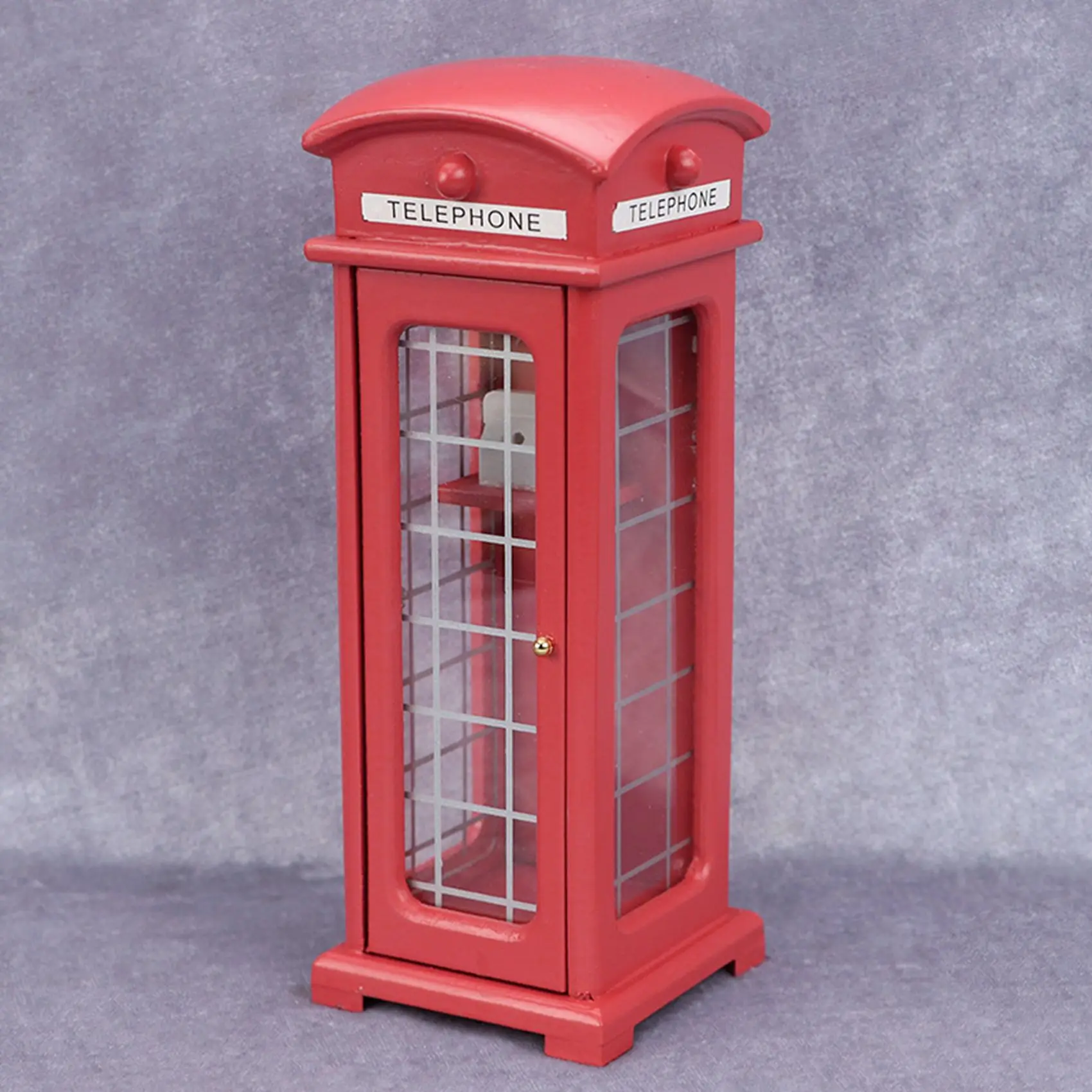 BAAA-1/12 Scale Dollhouse Wooden Telephone Booth Figurine Miniature Ornament Craft Accessory for DollHouse Pretend Play Toys