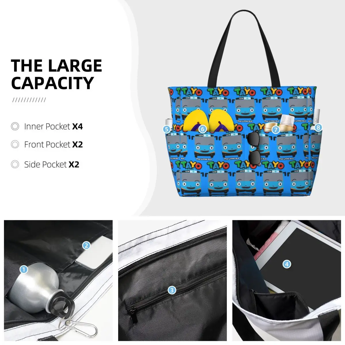 Tayo The Little Bus Beach Tote Bag Sport Gym Yoga Duffle Large Tote Bag Women Travel Bag Fitness bag