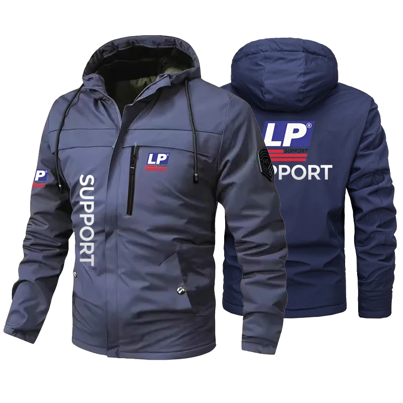 2026 LP SUPPORT logo Large Size Fleece-Lined Style Casual Hooded Jacket Outdoor Casual Men's Windbreaker Suit Coat Cloth LP