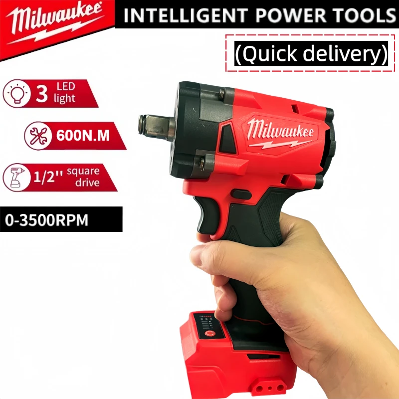 

600N.M Brushless Cordless Milwaukee 18V Battery 1/2 Electric Wrench Car Truck Repair Screwdriver Impact Drill Power Tools