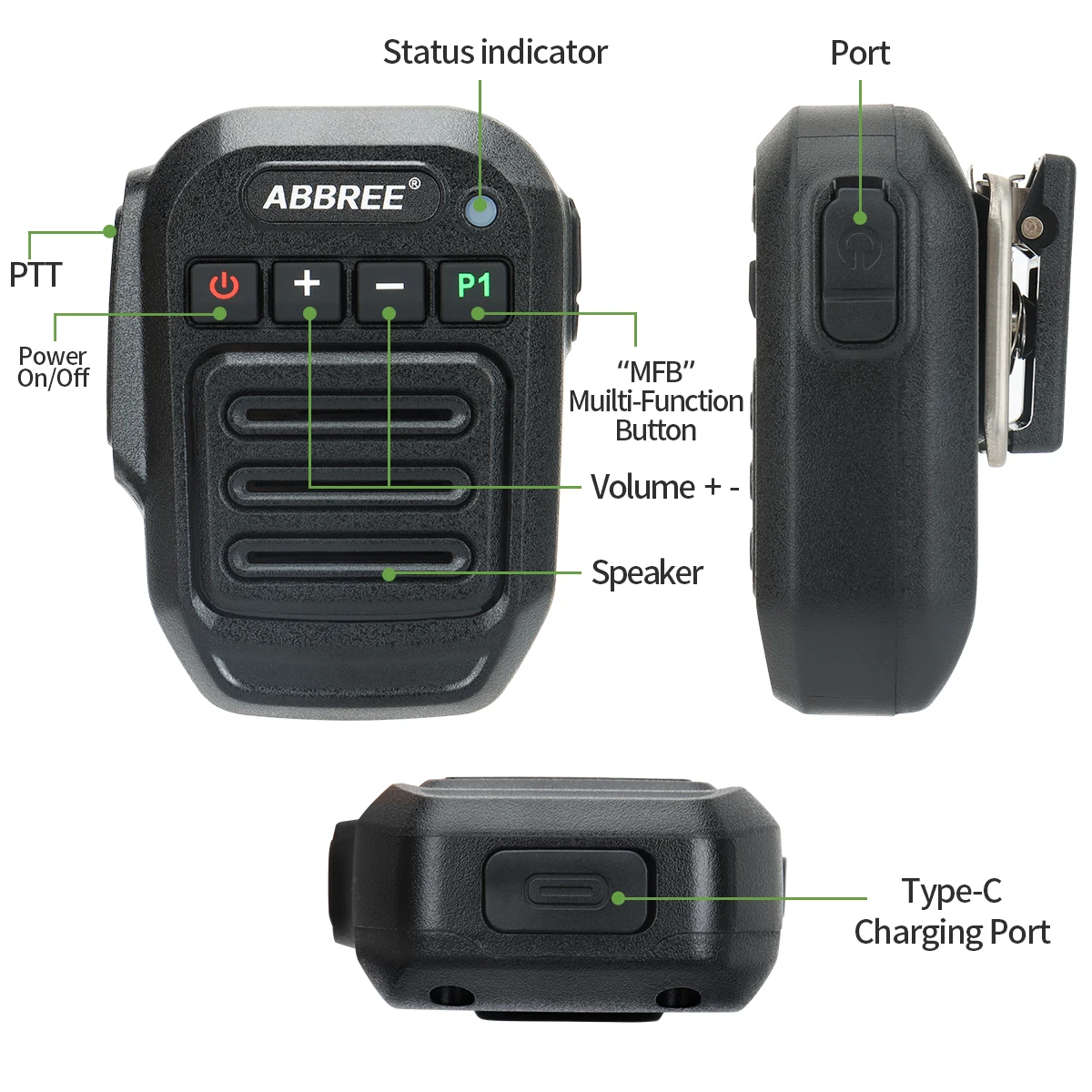 Wireless Bluetooth Microphone Handheld Speaker MIC Type-C for Baofeng UV-5R 5RH 21 Pro Quansheng UV-K5 K6 Ham Radio Accessories