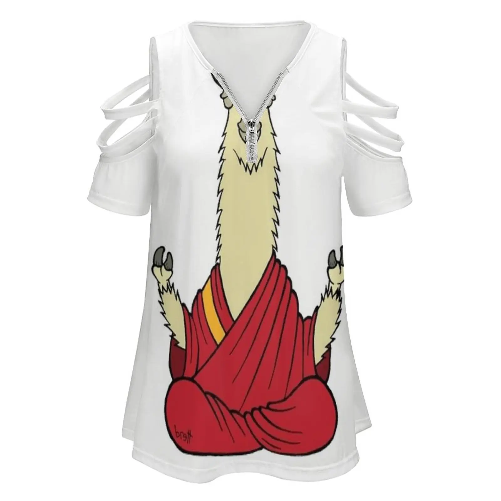 Dali Llama Women Zipper Sexy Printed Vintage T Shirts Tops Full Print T-Shirt Dali Lama Dali Llama Llama Alpaca Buddha
