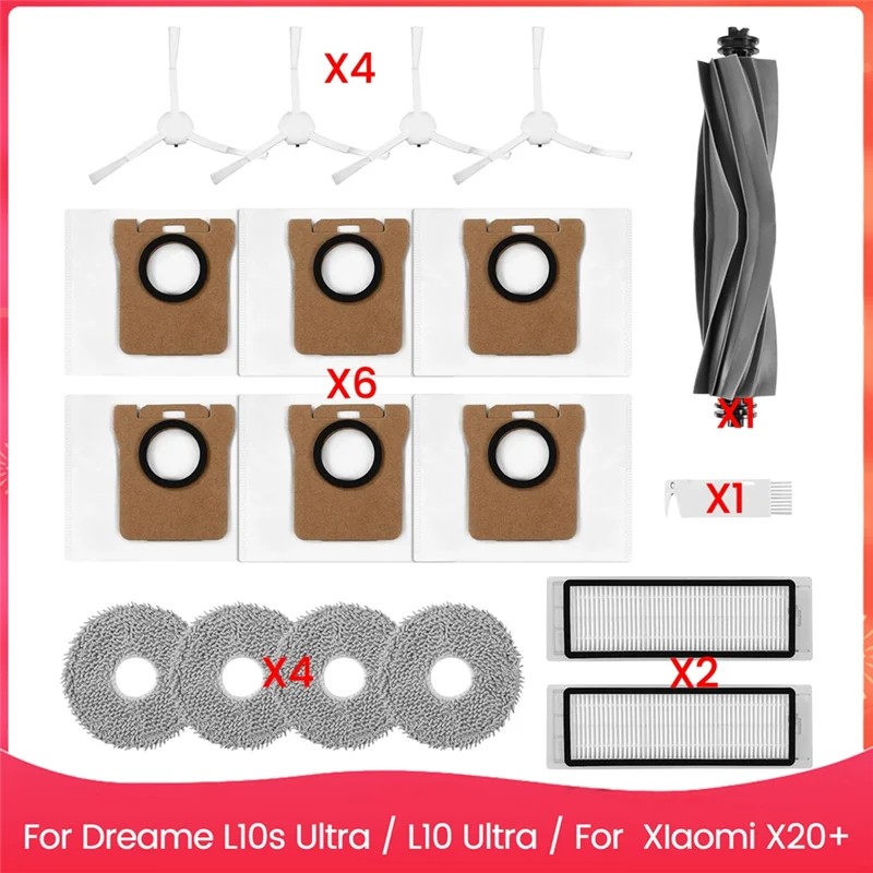 

AFOURT-For Dreame L10s Ultra / L10 Ultra / Xiaomi X20+ Robot Vacuum Cleaner Main Side Brush Hepa Filter Mop Cloth Dust Bags