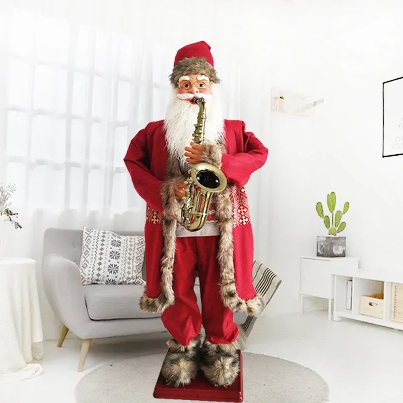 1.8 Meters Toy Electric Music Dancing Playing Saxophone Santa Welcome Ornament Large Christmas Decoration