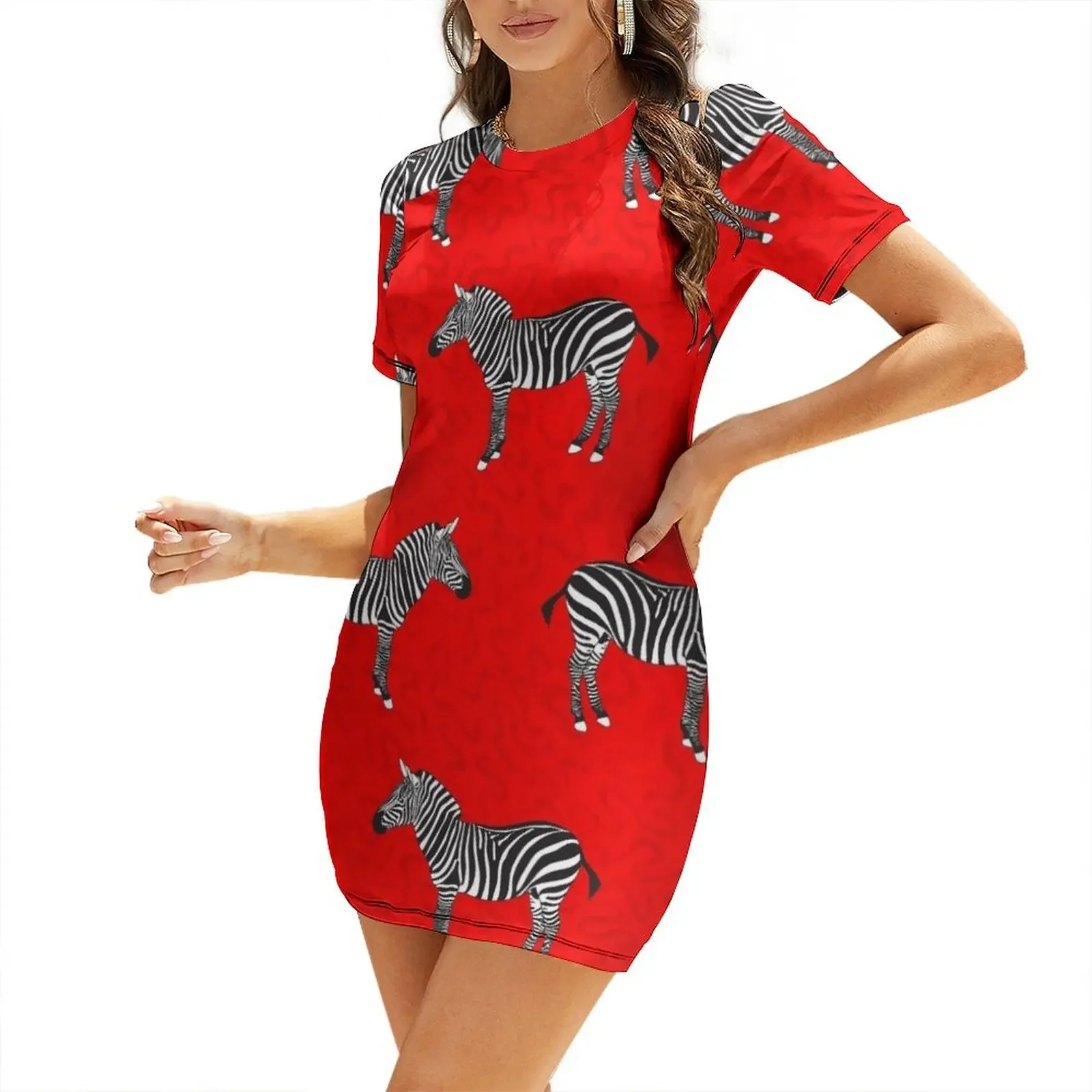 

Zebra Red Short-Sleeved Dress birthday dress for women long dresses for women elegant party dress for women 2025