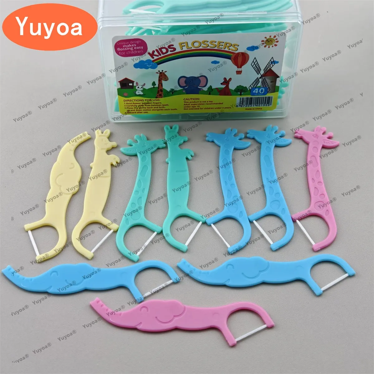 12 x 40pcs/box Kids Flossers Dental Children Floss Picks Colorful Fun Animal Floss Toothpicks