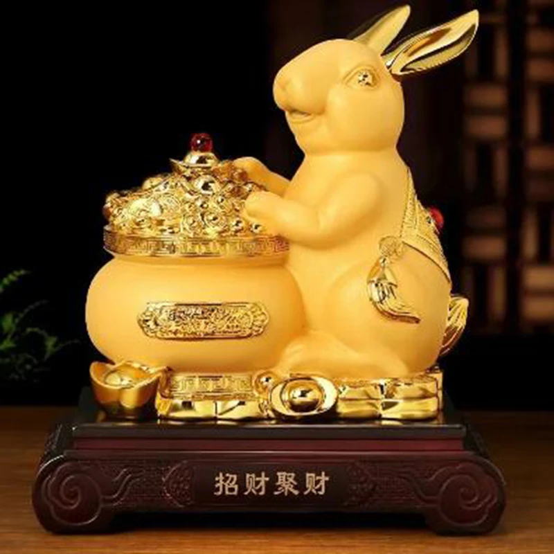 

The Zodiac Bunny Display Golden Rabbit Fortune Rabbit Capital Tibetan Office Living Room Wine Cabinet Decoration