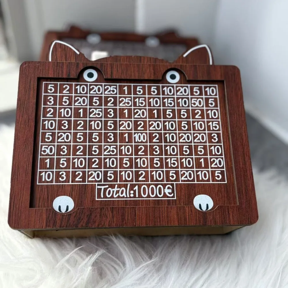 صندوق توفير المال الجديد على شكل قطة كرتونية، حصالة خشبية قابلة لإعادة الاستخدام مع بنك تخزين أموال عداد الأهداف للبالغين والأطفال #1