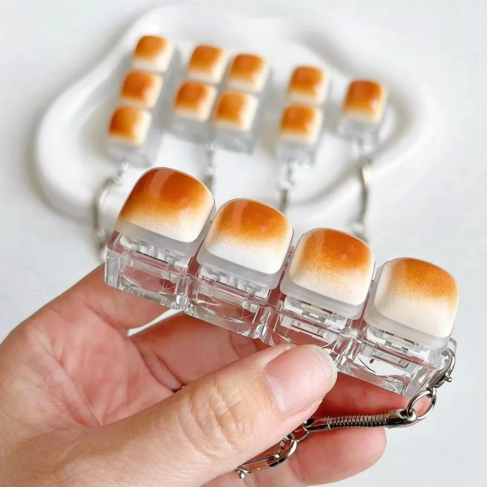 Bread Keycap Stress Relief Clicker Keychain Mechanical Keyboard Button Fingertip Decompression Sensory Toy Party Favor Gifts