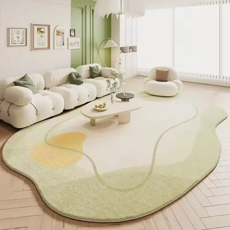 Luxury Imitation Cashmere Cream Style Carpet - Irregular Shaped Bedside Rug for Living Room And Bedroom Green Light Home Decor
