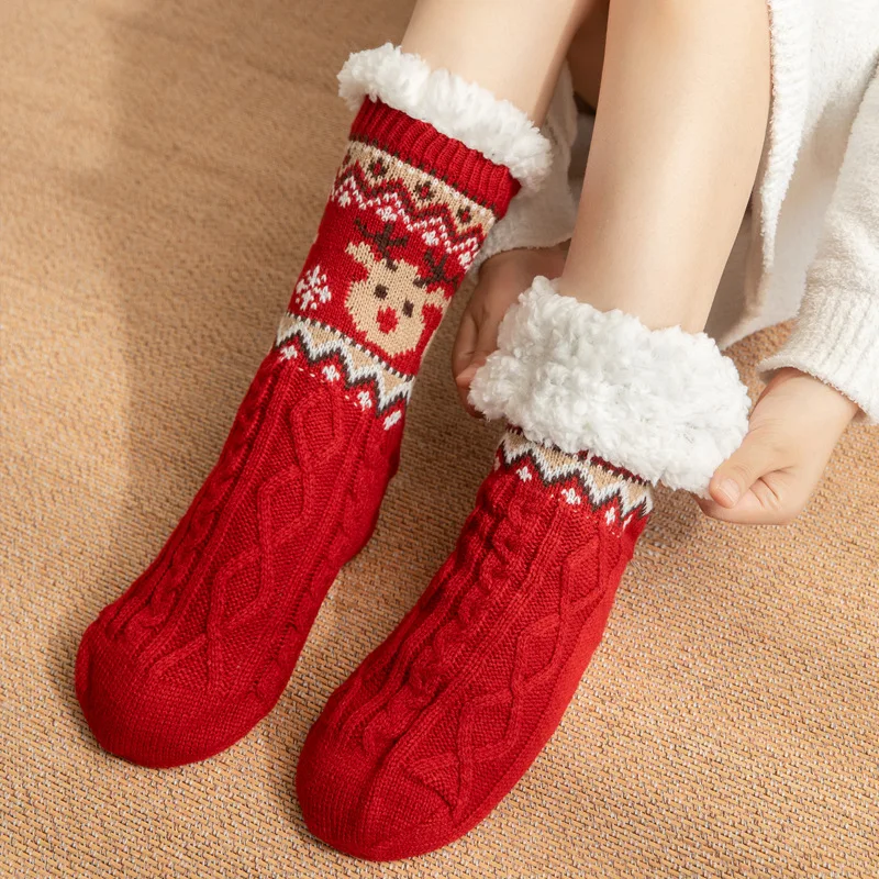 

New Winter Warm thicken Socks Women Soft Non-slip Floor cute minimalist Fluffy Deer Elk Bear Suitable for Christmas at home use
