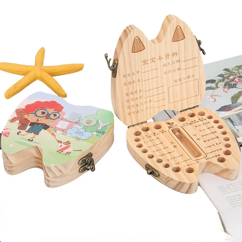 Baby Keepsakes Wooden Deciduous Tooth Box Replacement Tooth Preservation Storage Box Boy Girl Collection Commemorative Box