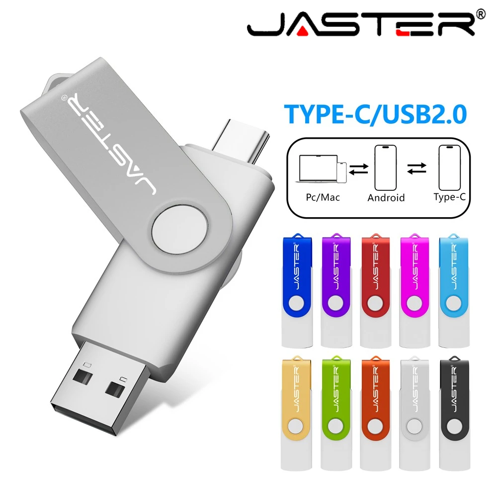 

JASTER USB TYPE-C 2 в 1, ручка-накопитель, 128 ГБ, бизнес-подарок, 64 ГБ, вращающийся U-диск, 32 ГБ, реальная емкость, USB-накопитель 16 ГБ