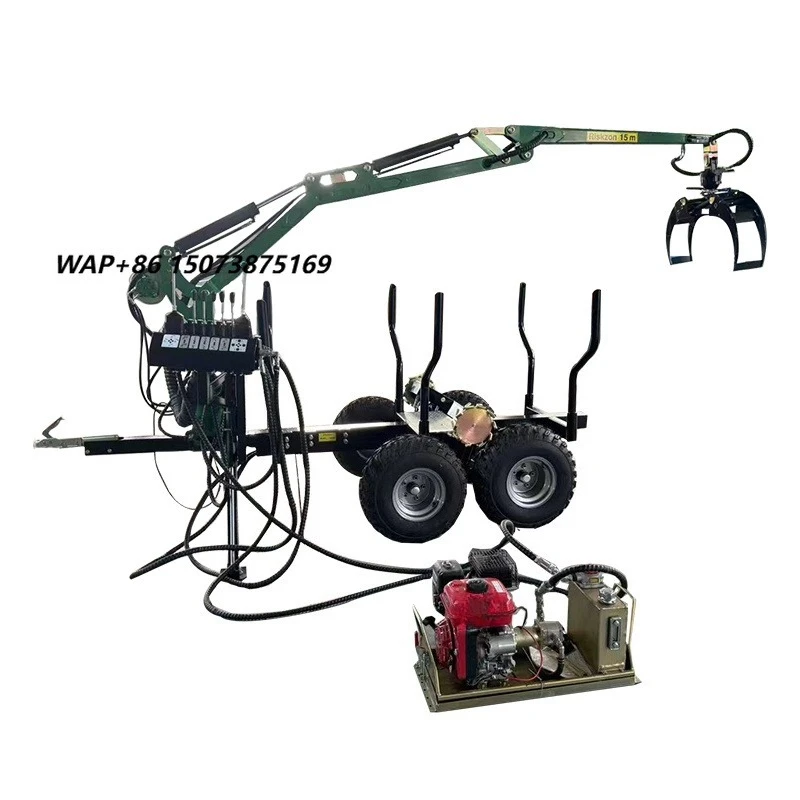 Forestry Machine Log Loader Timber Trailer with Crane Log Grapple ATV Log Trailer with Remote Winch Additional