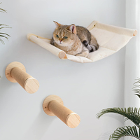 3Pcs Cat Wall Hammock with 2 Scratching Posts Set For Indoor Cats Wall Mounted Wooden Pet Furniture Climbing Shelf Perch Bed