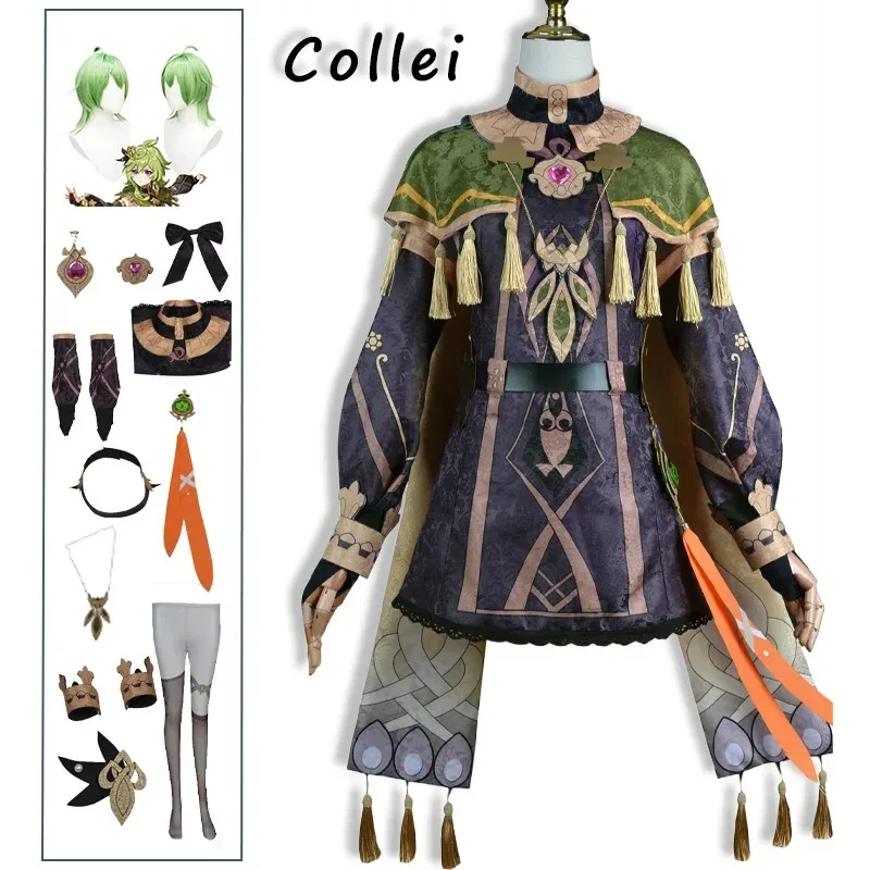

Collei Косплей Genshin Impact Костюм Collei Зеленое Платье Парик Sumeru Dendro Avidya Лесной Рейнджер Стажер Комический Костюм Аниме Игра