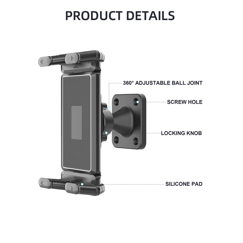 Suporte de telefone ajustável 360 Suporte para tablet montado na parede Suporte de estabilização mãos-livres para telefones de 4,7-7,2''